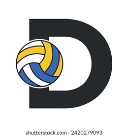 Initial Volleyball Logo combine with letter D vector template