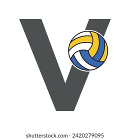 Initial Volleyball Logo combine with letter V vector template