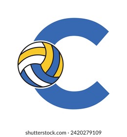 Initial Volleyball Logo combine with letter C vector template