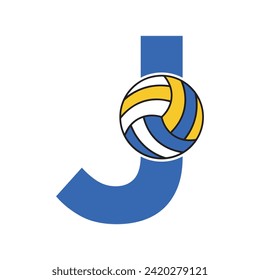 Initial Volleyball Logo combine with letter J vector template