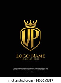 initial VP letter with shield style logo template vector