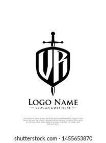 initial VR letter with shield style logo template vector
