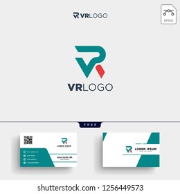 initial VR Visual Ready logo template vector illustration and business card design