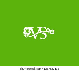 Initial VS Letter with Abstract Hibiscus Flower Swoosh Monogram Logotype
