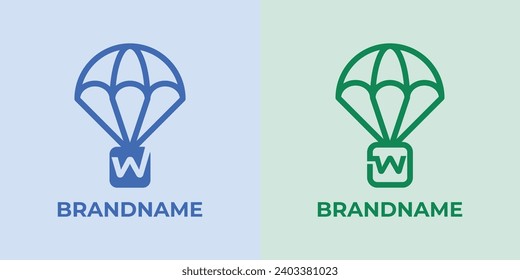 Initial W Airdrop Logo Set, great for business related to Airdrop or parachutes with W initial