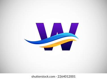 Initial W alphabet with swoosh or ocean wave logo design. Graphic alphabet symbol for corporate business identity