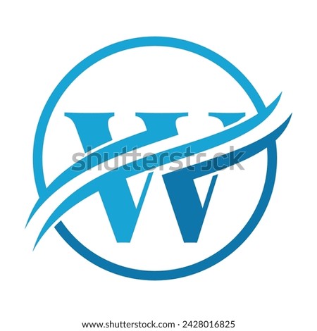 Initial W Alphabet with Swoosh or Ocean Wave Logo Design