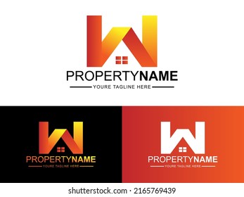 Diseño Inicial De Logotipo A W AW Home. Logotipo Premium de color dorado gradiente. Para uso en empresas inmobiliarias, arquitectónicas, tecnológicas.