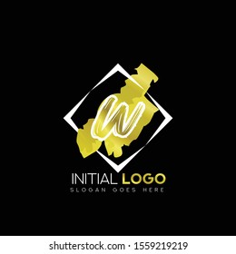 Initial W brush white and gold frame 