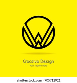 Initial W Circle Framed Letter Logo Design Vector with Black and Yellow Colors