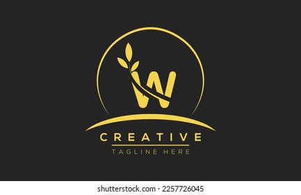 diseño inicial del logotipo de la letra en círculo W con hoja. Plantilla vectorial de icono del logotipo W.