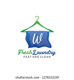 Initial W With Clothes Hanger Shape Laundry Icon Logo