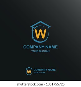 Initial w combine with toga hat icon for education business logo template