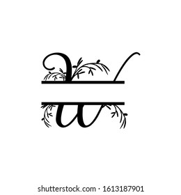 Initial w decorative plant monogram split letter vector