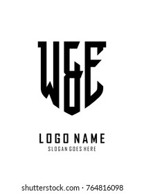 Initial W & E abstract shield logo template vector