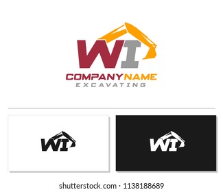 Initial W I excavator logo concept vector with arm excavator template vector.