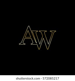Initial a and w golden logo texture with outside line style letters. AZ outline design in gold on a black background