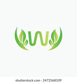 Inicial W Letra verde y hoja para la Naturaleza de belleza moderna Cosmética, Vegana, Ambiental, Nutrición Consultor Servicio Empresa Logo Idea

