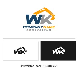 Initial W K excavator logo concept vector with arm excavator template vector.