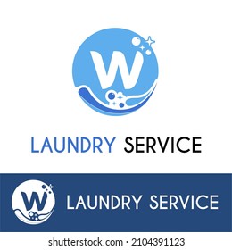 Initial w Letter with Bubble Splash Shine for Laundromat, Washing, Cleaning Service, housework, maid, Business logo idea