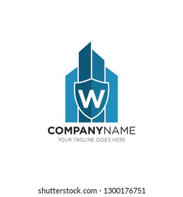 initial w letter building logo vector illustration design template