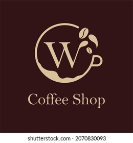 Initial W letter with Coffee Cup, Coffee Bean, Liquid for Coffee Shop, Restaurant, Cafe, Beverage Business Simple and modern Logo Template Idea