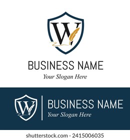 Initial W Letter with Feather Writing for Publisher, Notary, Writer Company Logo Idea