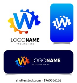 Initial W Letter Gear Logo Design Vector Graphic 
