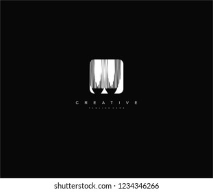 initial W letter geometric zebra stripes lines isolated square shape logo