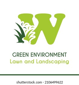 Initial W Letter with Green Grass for Lawn Landscaping Environment Garden Vegetation Home Care Management Service Business Logo Vector Idea