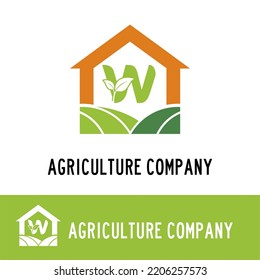 Initial w letter with land, leaves and house icon for Agriculture Farm house company logo concept idea