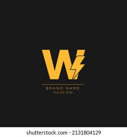 Initial W Letter with Lightning Bolt Logo Icon.