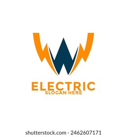 Letra W inicial con diseño de Vector de logotipo de perno relámpago, Plantilla de logotipo eléctrico