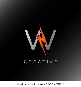 Initial W Letter Logo, Abstract Techno Thunder Bolt Vector Design.