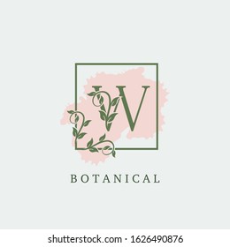 Initial W Letter Logo Botanical Nature Leaf,  vector design concept square Frame with alphabet letter logo icon for  nature business.