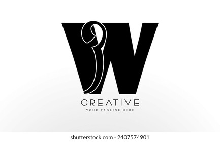 Initial W Letter Logo Design and Cutted Serif Font.