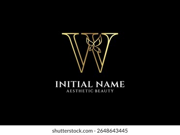 Initial W Letter Logo Design with Butterfly or Leaf Element