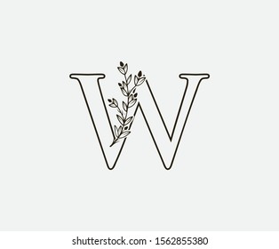 Initial W Letter Logo Icon,  Created with Hand Drawn Plant Branches. Nature Leaf W Letter Design 