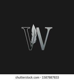 Initial W Letter Logo icon Luxury Feather. Monochrome design concept  luxury feather element and outline letter logo icon for corporate, lawyer, notary, firm and more brand identity.