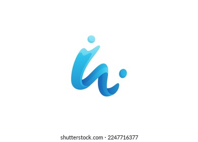 Initial W letter logo with wave shape and water splash effect concept in blue gradient color