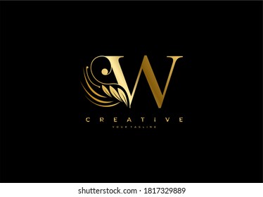 Initial W letter luxury beauty flourishes ornament golden monogram logo