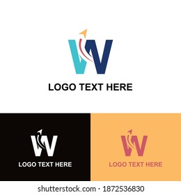 Letra W inicial logotipo moderno con plano de flecha para logística, viajes, marca de plantilla de inicio
