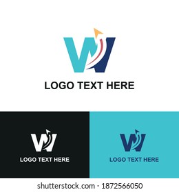 Initial w letter modern logo with arrow plane for logistic, travel, start up template brand