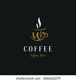 Initial w letter on cup coffee concept logo for coffee shop and store, cafeteria brand template