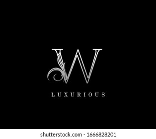 Initial W letter silver luxury beauty flourishes vintage monogram logo perfect for boutique, wedding invitation, restaurant,hotel.