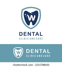 Initial w Letter with Tooth Dental Icon for Dental Clinic and Care for Simple Modern Logo Idea