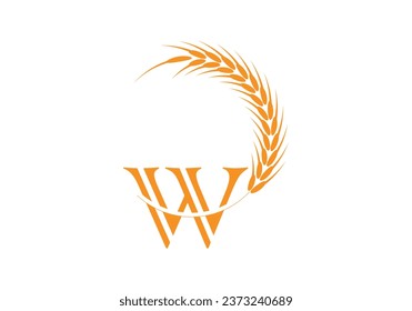 Initial W Letter with Wheat Grain for Bakery, Bread, Cake, Café, Pastry, Healthy Food, Cafeteria, Home Industries Business Logo Vector Idea
