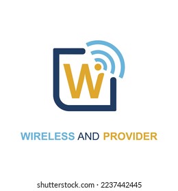 Initial W Letter with WIFI icon for Provider service company logo design idea template