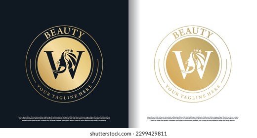 initial w logo design with beauty women icon and creative concept premium vector