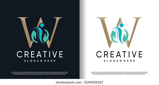 initial w logo design with creative and massage concept premium vector